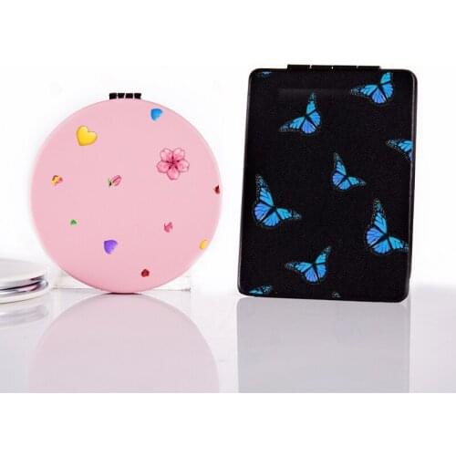 CuteButterfly Portable Folding Makeup Mirror with Double Side for Girl Flower Magnifying Compact Cosmetic Vanity Pocket Mirrors