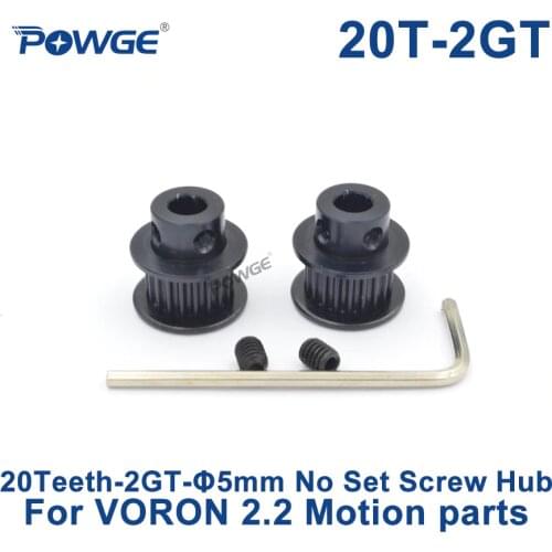 POWGE Black 2GT 2M 20 Teeth Synchronous Timing Pulley Bore 5mm No Big Hub for 2MGT GT2 belt width 6mm 20Teeth 20T VORON