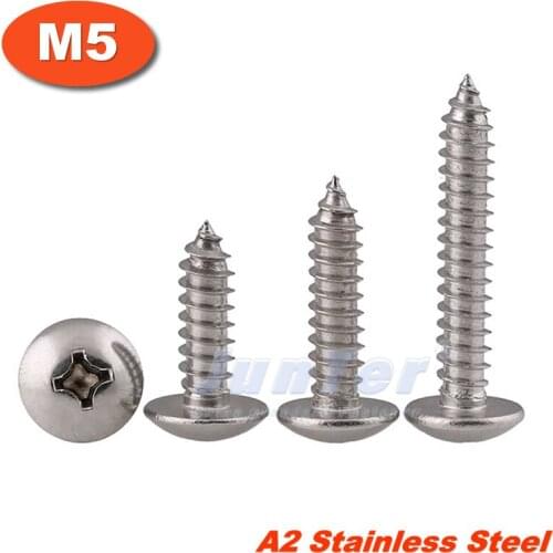 50pcs/lot M5(5mm) A2 Stainless Steel Phillips Truss Head (Cross Recessed Mushroom Head) Self Tapping Screws