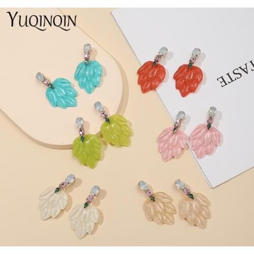 Resin Leaf Long Dangle Earrings for Women Big Acrylic Crystal Earings Hanging for Girls Blue Large Fashion Jewelry Brincos