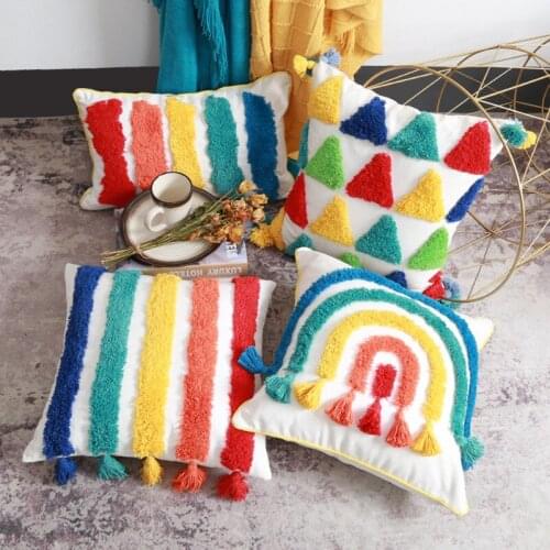 Mediterranean Morocco New Fashion Rainbow Pattern Decorative Cotton Linen Cushion Cover Living Room Office Children Girl Room