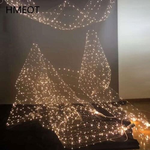 Wedding Ceiling Decor Wrought Iron Starry Sky Net Luminous Lamp Beads Barbed Wire Party Wedding Props Starry Sky Scene Layout