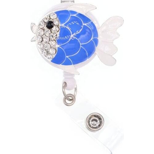 Bling Rhinestone Retractable Badge Reel Fish ID Badge Holder