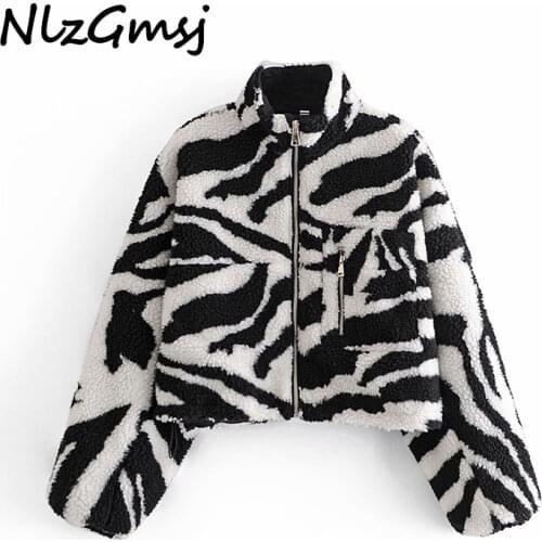 Nlzgmsj Za Jacket Women Winter fur coat women vintage jacket zipper jacket zebra print faux fur coats and jackets women