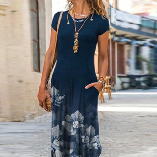 Women Retro Floral Print Patchwork Irregular Dresses Spring Casual O Neck Sexy Office Dress Summer Short Sleeve Long Party Dress