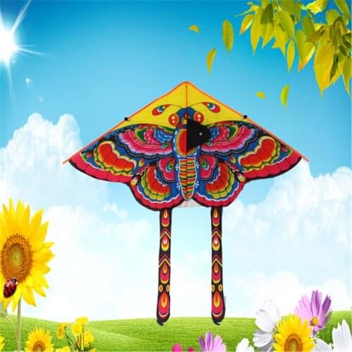 1PC 90*55cm Nylon Rainbow Butterfly Kite Outdoor Foldable Childrens Stunt Kite Surf Without Line 3 Colors