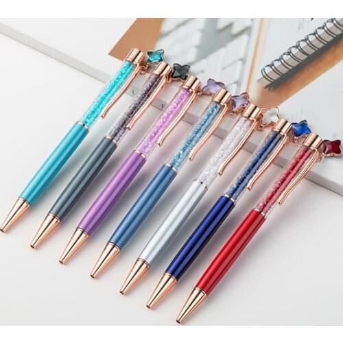 10pcs /lot Creative Crystal Pen Diamond Ballpoint Pens Star Pendant Metal Pen Stationery 13colors for options