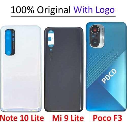 100% Original New Back Battery Cover For Xiaomi Mi 9 Lite Poco F3 Mi Note 10 Lite Door Housing Case With Glue Adensive Sticker