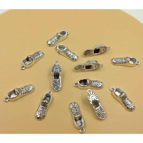 20pcs Antique Silver Plated Zinc Alloy Running Shoes Charms Pendants for Jewelry Making DIY Handmade Craft 29x10mm