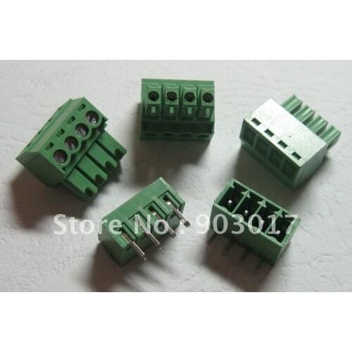200 pcs Angle 4pin/way Pitch 3.5mm Screw Terminal Block Connector Green Color Pluggable Type with angle pin