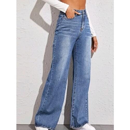 2021 Fashion Harajuku Straight Pants Woman Jeans High Waist Clothes Wide Leg Denim Clothing Blue Streetwear Vintage Quality