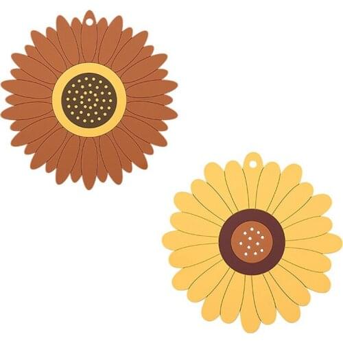 4 Pieces Silicone Sunflower Trivet, Heat-Resistant Non-Slip Hot Pads For Pots, Pans, Bowls 19.5Cm-ABUX