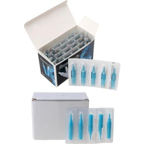 50Pcs Lot Pro Sterile Disposable Tattoo Nozzle Tips Needle Tube Pick RT FT Blue