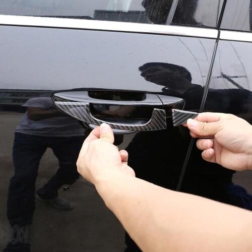 8pcs Real Soft Carbon Fiber 3D Sticker Car Door Handle Trim Cover Exterior for Volkswagen Touareg 2011-2018 Models Accessories