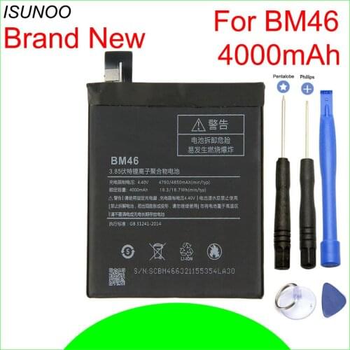 ISUNOO BM46 Battery For Xiaomi Redmi Note 3 III Note3 4000mAh Mobile Cell Phone Batterie With Repair Tools