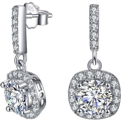 ANZIW Fashion 925 Sterling Silver Halo Round CZ Earrings Silver Cute Stud Earring Women Engagement Wedding Party Jewery Gifts