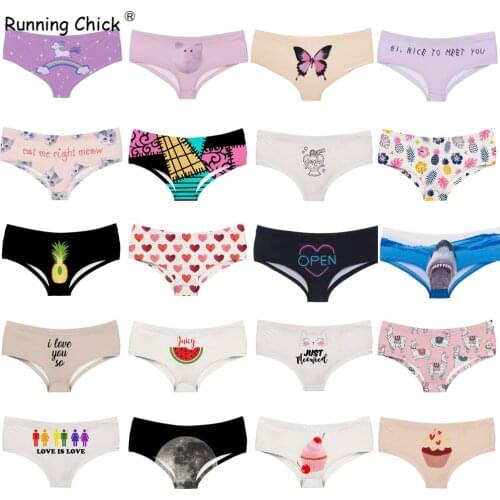 Animal Dog And Cat Printing Plant Seamless Breathable Ladies Underwear Low Waist Briefs