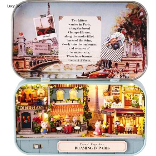 Box Theatre Dollhouse Miniature Toy With Furniture Rabbit DIY Miniature Doll House LED Light Toys For Children Birthday Gift Q10