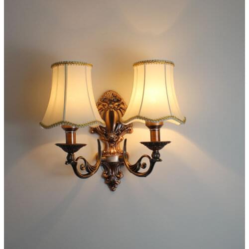European retro clothing lampshade bronze wall lamp, classic head ring tealight candle holder design corridor decoration LED