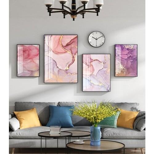 Nordic Print Scandinavian Decoration Picture Modern Abstract Beautiful Colorful Golden Petals Ink Canvas Painting Wall Art