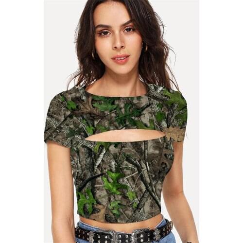 Somepet Camouflage T-shirt Women Abstract T-shirts 3d Psychedelic Tshirts Casual Harajuku Navel Bare Womens Clothing Summer New
