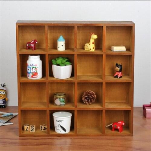 Basket Organizer Storage Box 16 Grids Wall Cabinet Wood Desktop Perfume Cosmetics wooden storage box