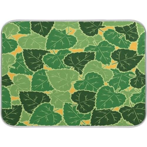 Leaf Print Microfiber Dish Drying Mat For Kitchen Absorbent Non-slip Heat Resistant Placemat Cushion Pad Tableware Meal Mat