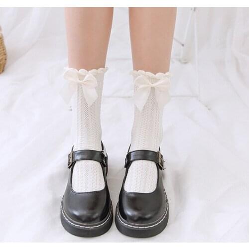 Cute socks summer bow female socks white lace lolita medium tube jk uniform socks