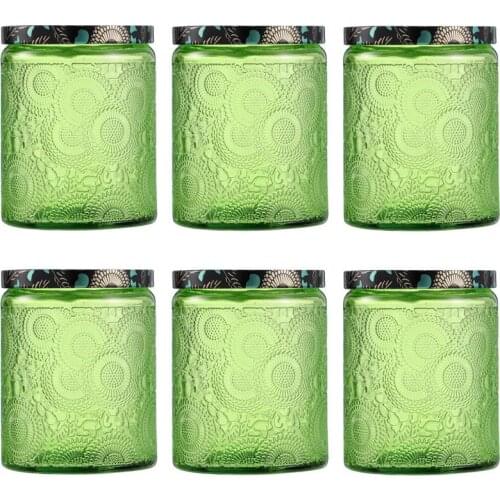 6pcs Embossed Glass Candle Container Kits Empty Round Candle Cup Candle Soybean Wax Making Mason Jars Aroma Bottle