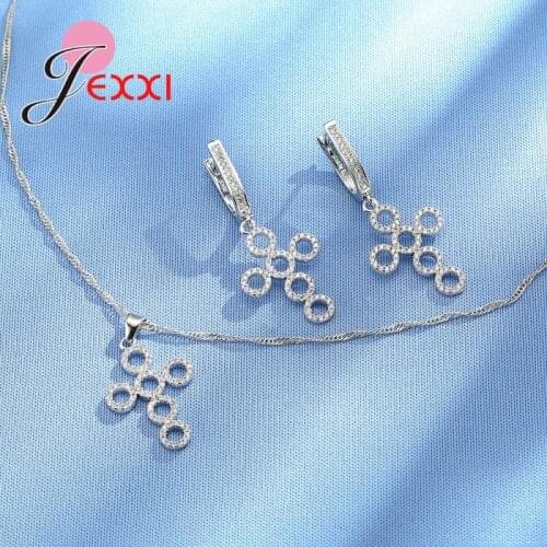 New Brand 925 Sterling Silver Fashion Cross Shaped Earrings & Necklace Jewelry Sets for Women Bridal Wedding Fine Jewelry