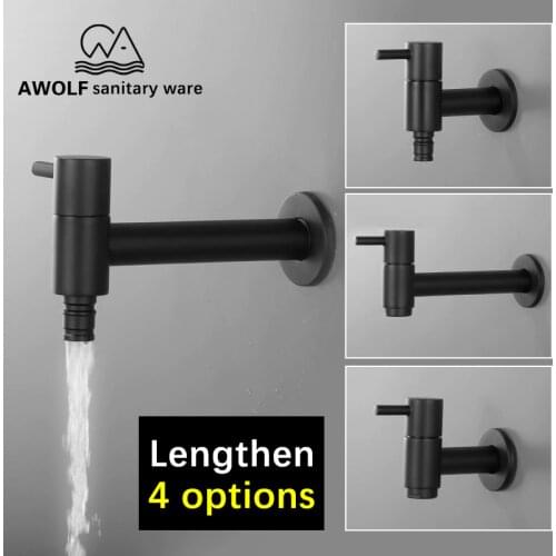Wall Mounted Lengthen Washing Machine Tap Mop Pool Tap Black Color Garden Outdoor Water Modern Kitchen Bathroom Faucet AF6130