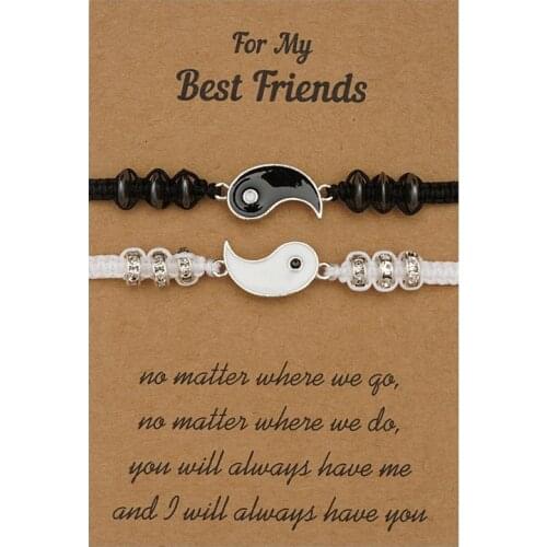 Matching Yin Yang Friend Couple Bracelets Adjustable Handmade Cord Relationship Bracelets Boyfriend Girlfriend