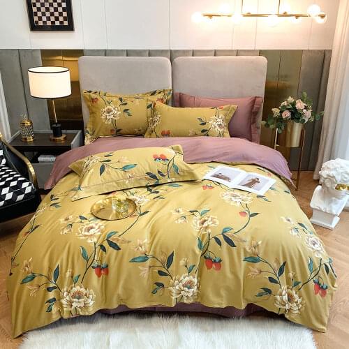 PAPA&MIMA Silkly Egyptian Cotton Bedding Linens Printed Sheet Pillowcase Duvet Cover King Queen Europe Double Size
