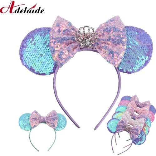 1pc New Fashion Minnie Ears Headband for Girls Hair Bows Christmas Headwear Cute Sequins Bows with Crown Hair Accessories