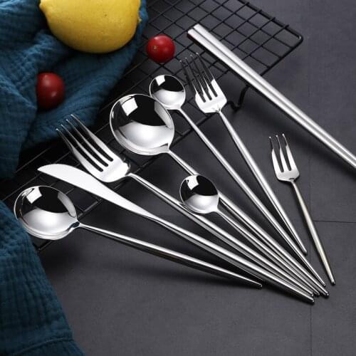 Luxuriou Silver Cutlery Set Mirror Polishing Stainless Steel Cutlery Food Steak Fork Dessert Family Fruit Fork Dining Tableware