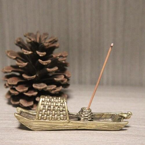 Antique Bronze Fishing Boat Zen Ornaments Incense Holder Tea Ceremony Decorations Accessories Chinese Copper Crafts Table Decors