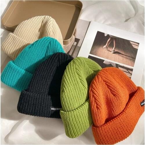 Female Winter Letter Knitted Woolen Hat Outdoor Sports Warm Hat Fashion Casual Running Fishing Solid Color Melon Leather Cap Men