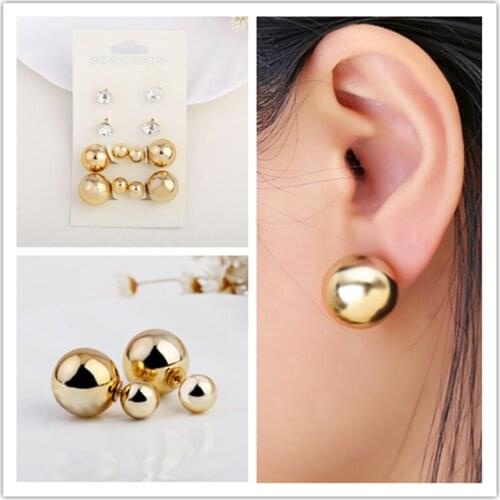 4pcs set two side earring jewelry Post Earrings CCB Crystal Gold Silver earring Wedding Earrings for Ladies 2017 New Fashion