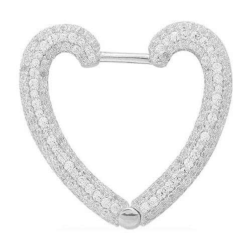 SLJELY July New Fashion 925 Sterling Silver White Mono Love Heart Earring Pave Zirconia 1pc for Women Yacht Club Series Jewelry