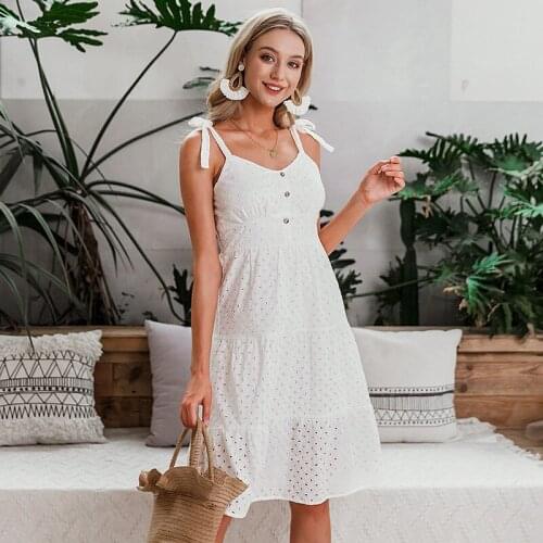 2021 Spring Summer Hollow Out Lace Sleeveless Dress Women Off Shoulder Straps Party Dress Fashion Solid Long Holiday Beach Dress