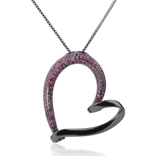 OMYFUN Romantic Gold Color Cubic Zirconia Love Heart Crystal Pendant Necklace Charm Women Fashion Accessories Brazil Collar N016