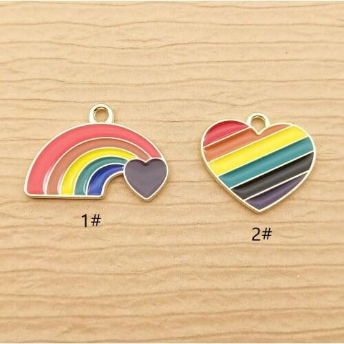 10pcs rainbow heart enamel charm for jewelry making and crafting fashion earring pendant necklace bracelet charm