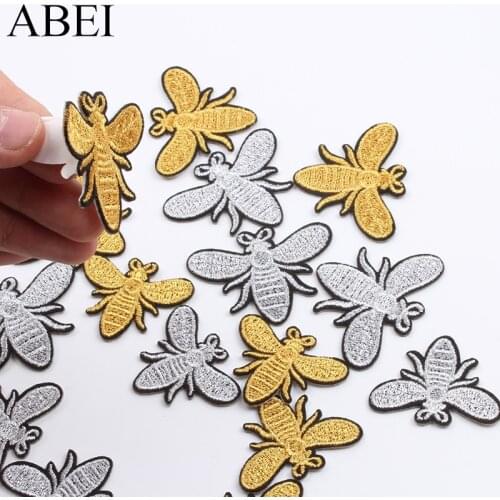 10pcs Self-Adhesive Embroidery Gold Silver Bee Stickers Cartoon Animal Sticker For Handmade Project DIY Scrapbook Cards Decors