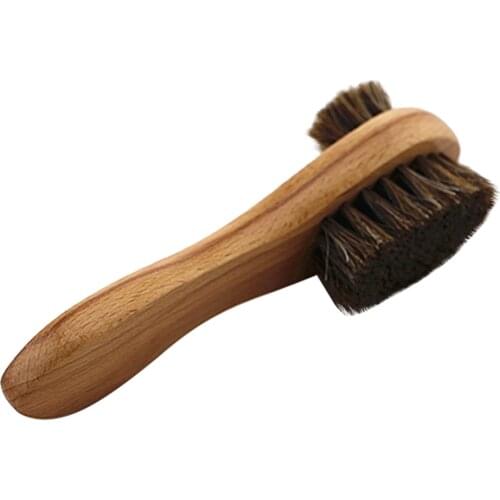 100% Natural Black Horsehair Shine Shoes Brush for Cleaning Shoes Boots