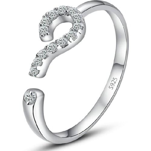 100% 925 sterling silver hot sell "?" letter shiny crystal ladies`adjustable rings jewelry birthday gift wholesale drop shipping