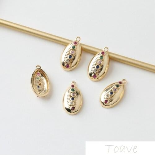14K Gold-Plated Colorful Shell Colorful Crystals Pendant Copper Gold-Plated DIY Handmade Material Accessories 4pcs
