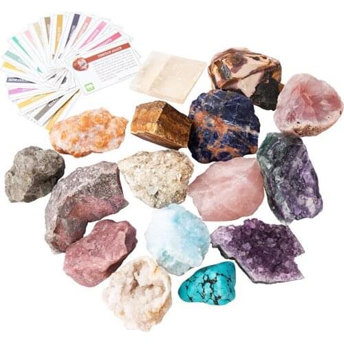 16-18pcs/set Mix Rock Raw Natural Stone Crystal Amethyst Cluster Mineral Box for Specimen Home Decoration Christmas Decorations