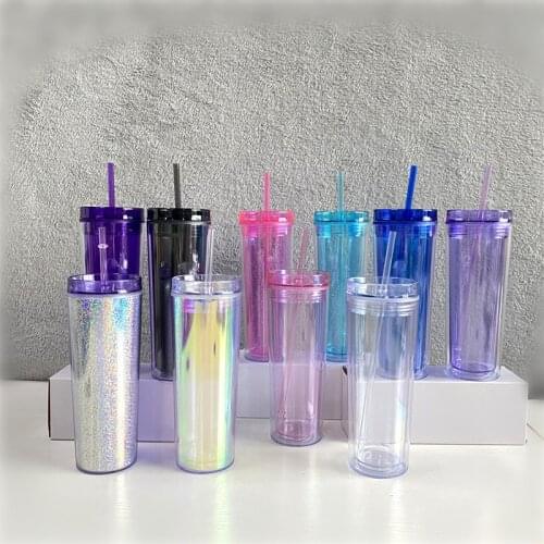16oz 20oz double layer portable plastic straw with cover acrylic tumbler water cup coffee cup red wine glass wedding gift