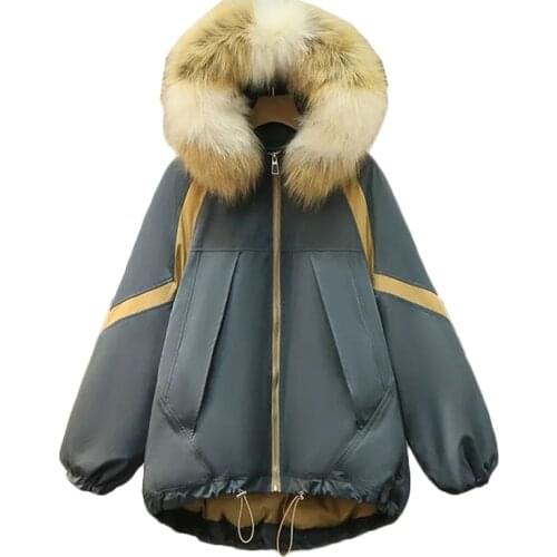 2021 New Korean Winter Down Cotton Jacket Plus Size Womens Long Thick Warm Cotton Coat Hooded Fur Collar Parka Tooling Overcoat