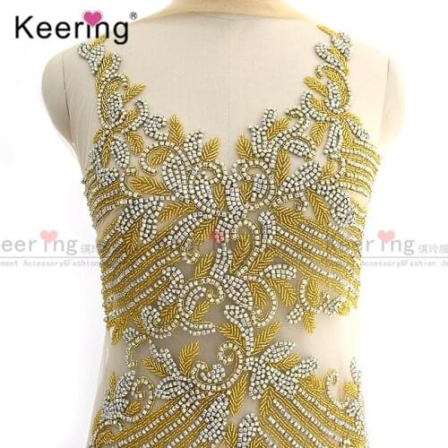 3D Large gold rhinestone fabric beaded panel For Wedding panel dress WDP-221